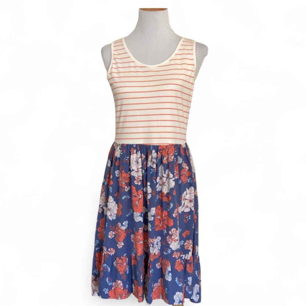 Matilda Jane Striped top dress with rayon floral skirt Misses size M